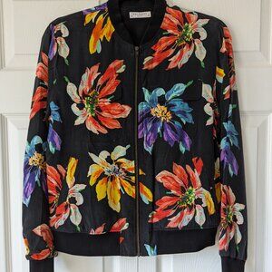🖤🌺 Equipment Silk Bomber Jacket | Vibrant Black Floral | XS | 100% Silk